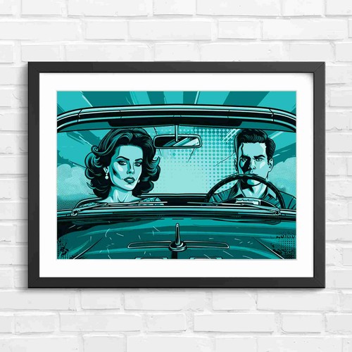 Retro pop art couple driving - retro,