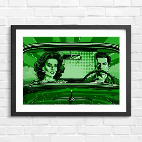Retro pop art couple driving - pop,
