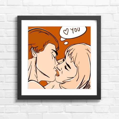 Pop art couple kissing romance - art,